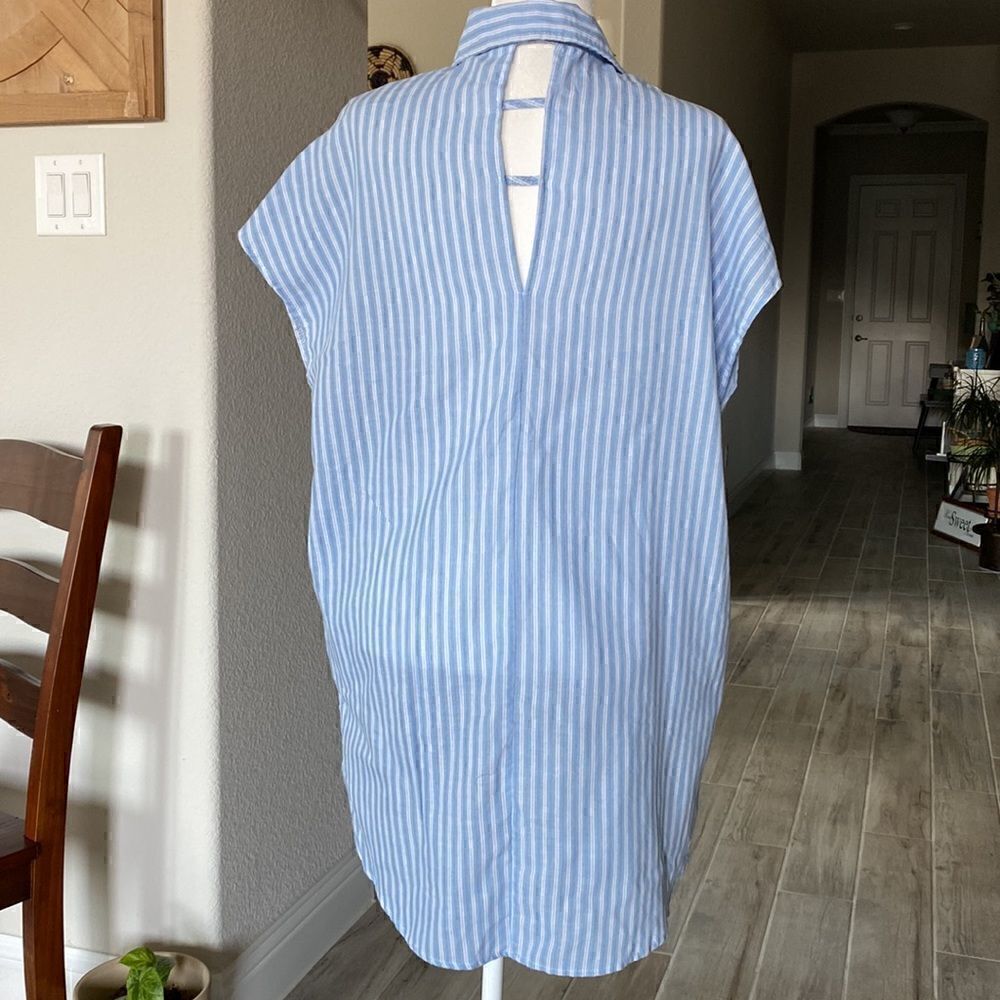EINA Striped Blue White Button Down Short Sleeves Shirt Dress Small Mini - Picture 9 of 13